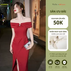 Vella Fashion đầm dự tiệc nữ trễ vai thanh lịch, váy dự tiệc đắp tà VD24067 - LENA dress