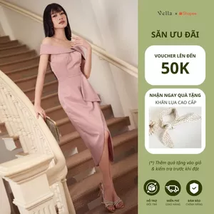 Vella Fashion Đầm đi tiệc trễ vai, nơ 3D VD23093