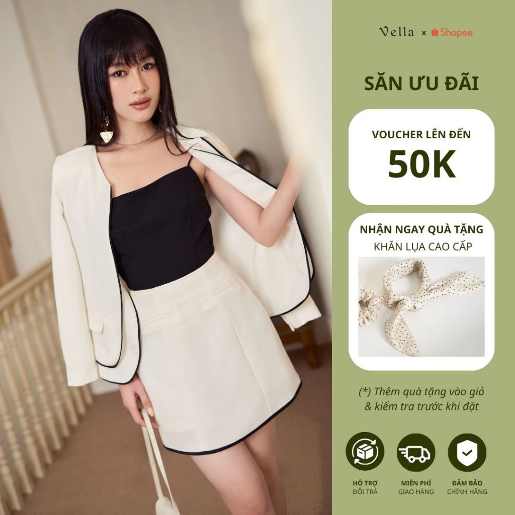 Vella Fashion áo blazer nữ dáng ngắn - Áo khoác tweed hai lớp viền nổi phối túi trước VAK23107