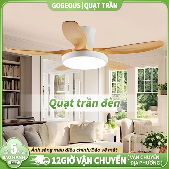【COD】Quạt trần phòng khách Gogeou đèn quạt 5 cánh trần phòng khách 52inch cổ ngắn đèn quạt trần