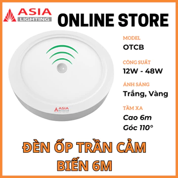 Đèn Cảm Biến Chuyển Động, Đèn Ốp Trần Cảm Biến, Đèn Cảm Ứng ASIA, Công Suất 12W, 18W, Góc Cảm Biến Rộng, BH 24 Thá