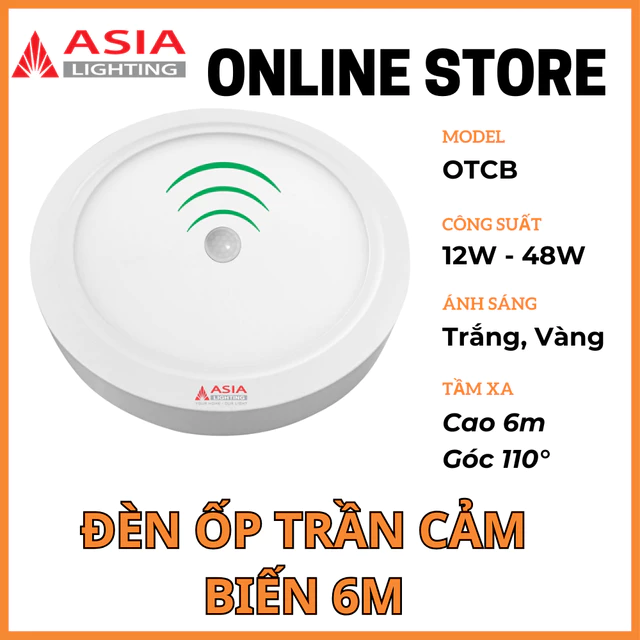 Đèn Cảm Biến Chuyển Động, Đèn Ốp Trần Cảm Biến, Đèn Cảm Ứng ASIA, Công Suất 12W, 18W, Góc Cảm Biến Rộng, BH 24 Thá