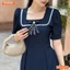 Đầm thiết kế BEMINE cổ vuông viền ren đính nơ dáng chữ A phù hợp đi làm-MT10145