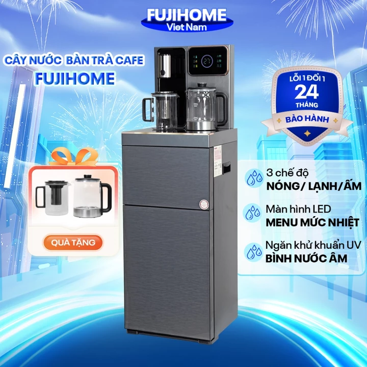 Cây nước nóng lạnh bàn trà cafe Fujihome Nhâp Khẩu, máy nước nóng lạnh bình âm menu cài đặt nhiệt độ, điều khiển từ xa