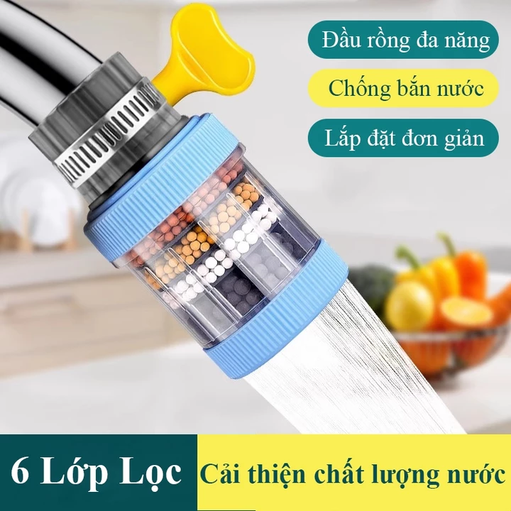 Đầu vòi lọc nước 6 lớp HOMELOVE Đầu lọc nước gắn trực tiếp tại vòi xoay 360 linh hoạt lọc sạch clo cặn bẩn tạp chất – 2