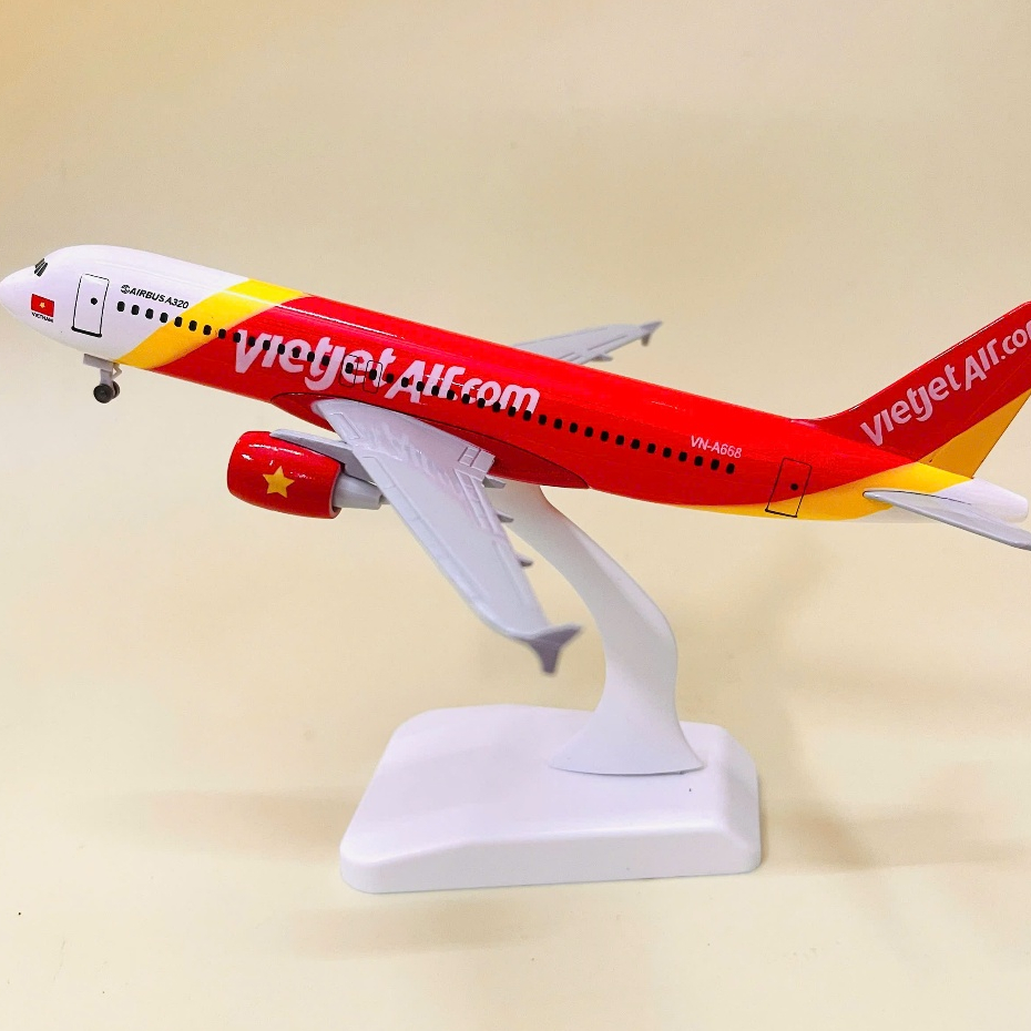 Mô hình máy bay Vietjet 20cm có bánh loại 1 chuẩn đẹp