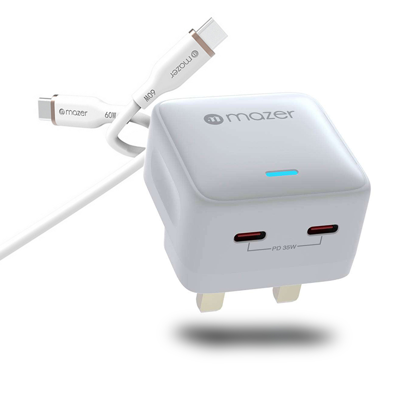 Ảnh MAZER Bộ Củ Sạc 35W USB-C US Wall Charger và Cáp Sạc 60W USB-C to USB-C 2M 1