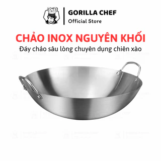 Chảo inox nguyên khối chuyên dùng chiên, xào GORILLA CHEF không dùng được bếp từ phẳng 30-45cm