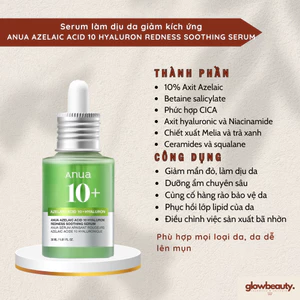 Serum làm dịu da giảm kích ứng ANUA Azelaic Acid 10 Hyaluron Redness Soothing Serum 30ml [Glow Beauty]
