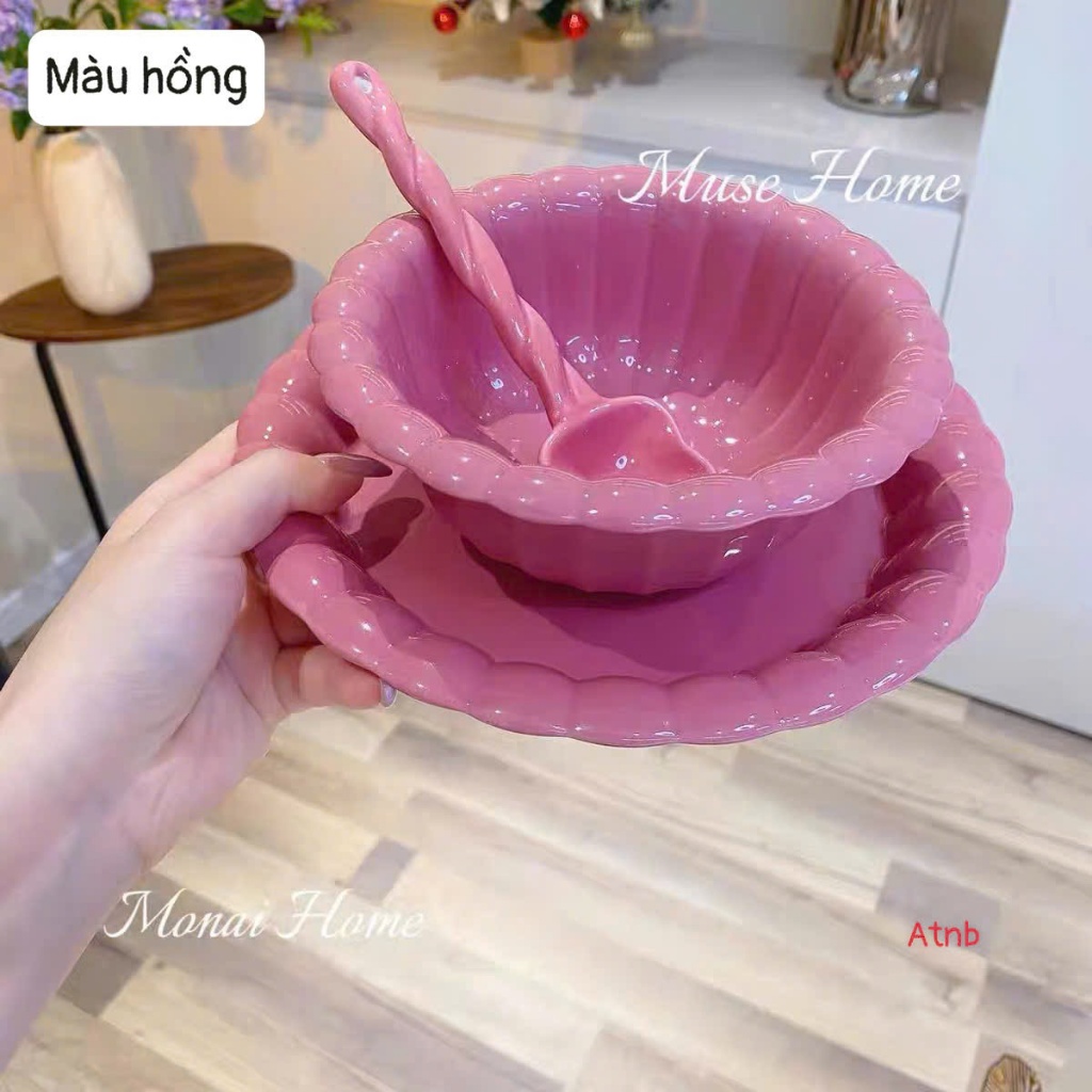 set bát đĩa 3 món màu pastel hot 2025