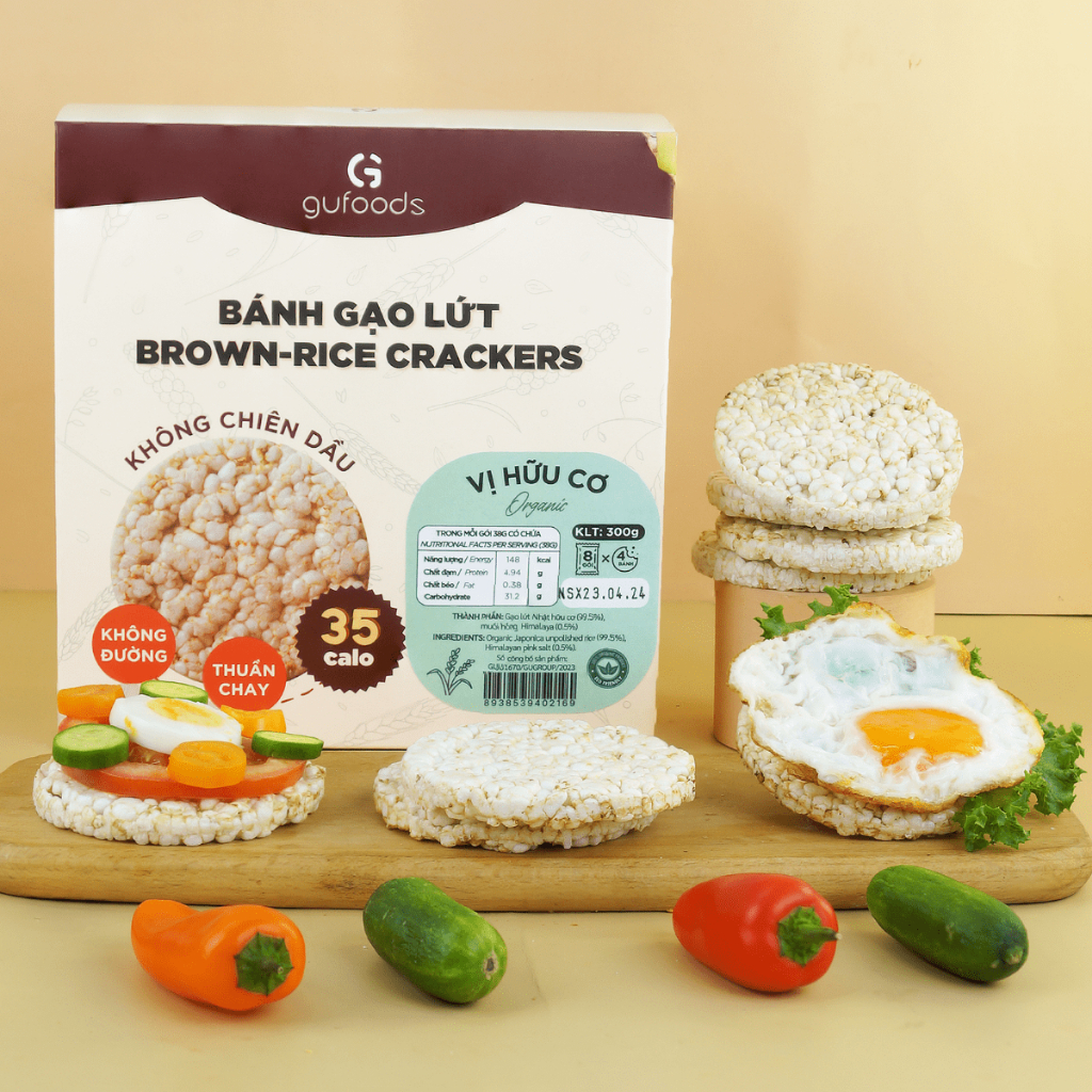 Ảnh Combo 4 gói Bánh gạo lứt GUfoods (mỗi gói 75g/160g/170g/300g) - Không chiên dầu, Phù hợp Eat clean, Tập Gym, Ăn Healthy 4