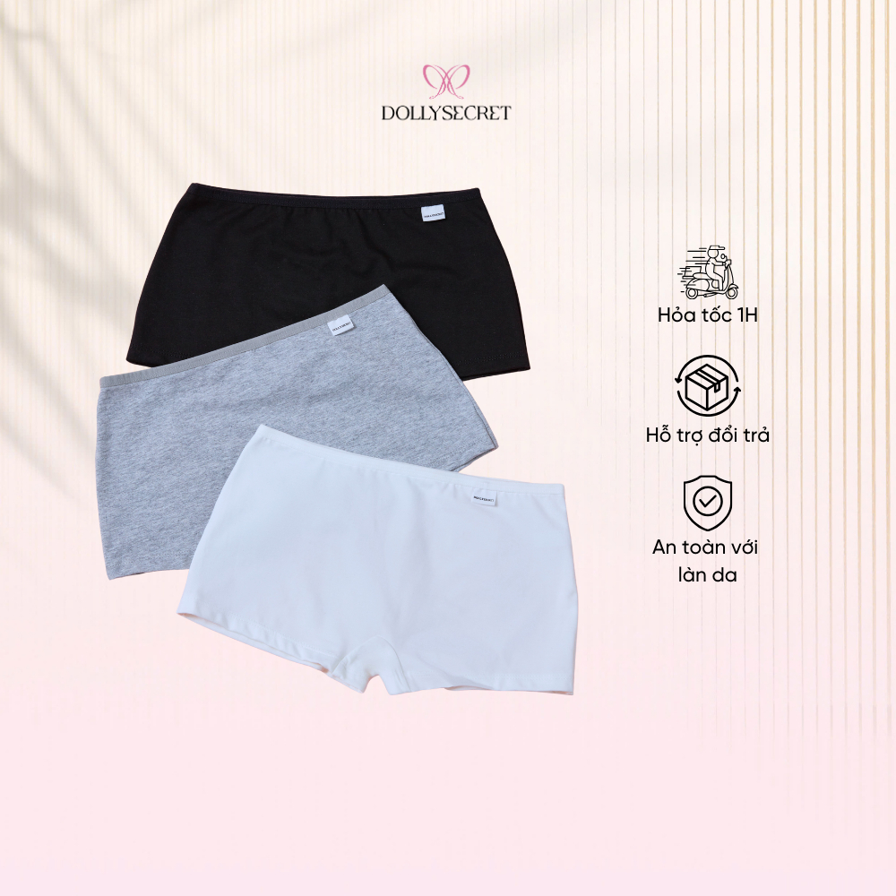 Quần chip đùi cotton siêu mềm mại thoáng mát DOLLY SECRET OFFICIAL. Quần boxer quần bảo hộ mặc trong váy DS08