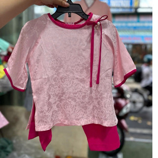Tròn Cổ Nơ Gấm Cho Bé Gái# Đồ Bộ Đi Chùa
