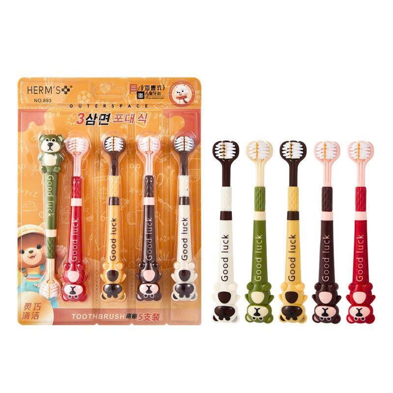 Vỉ 5 bàn chải 3 mặt hình gấu đáng yêu cho bé