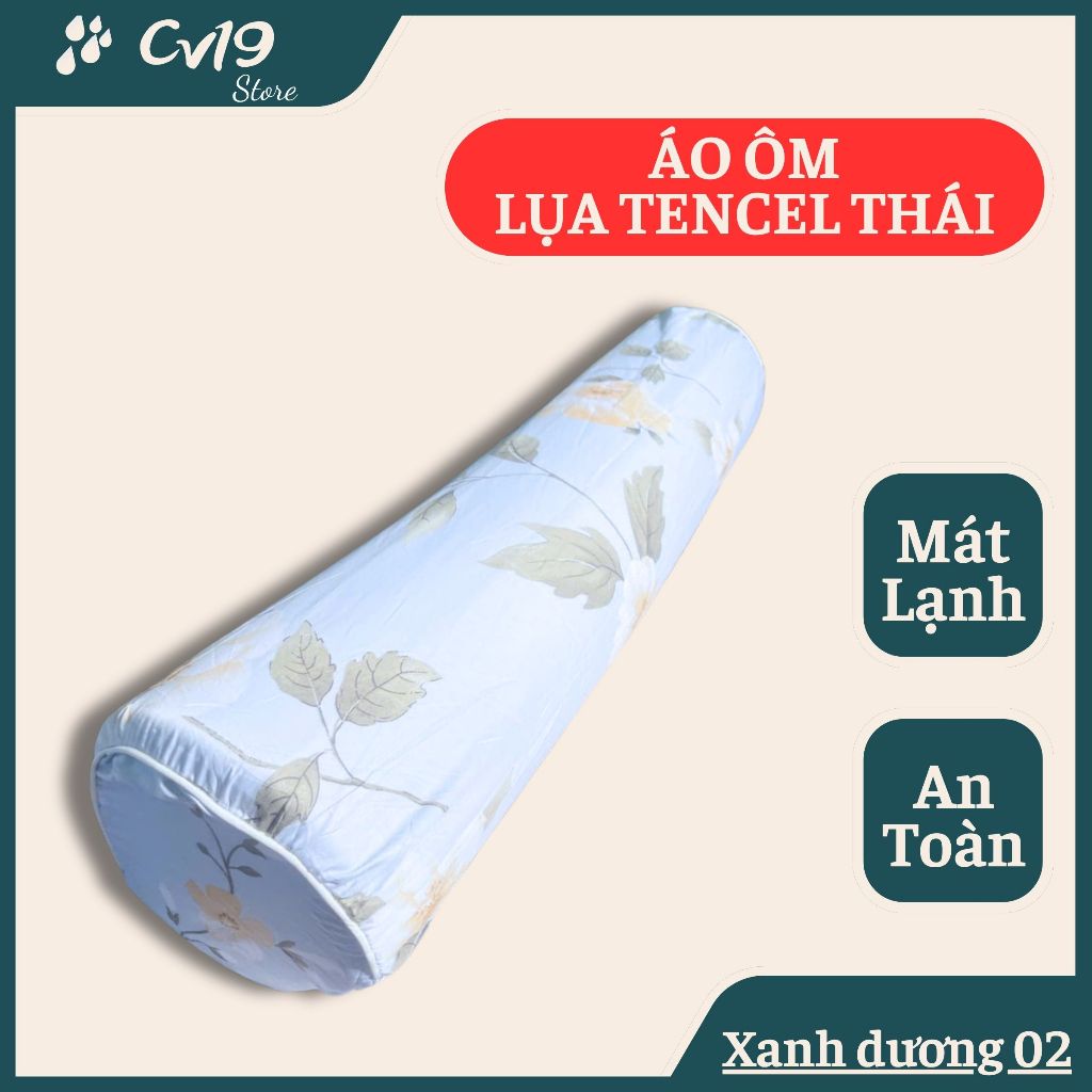 LỤA TENCEL THÁI - Áo gối ôm khóa kéo cỡ 35x100 (Xanh), áo gối ôm cao su non, áo gối ôm lụa thái