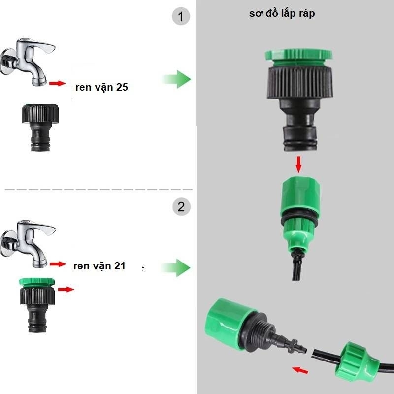 Bộ Kít phun sương tưới cây 20 béc đơn cam (Khớp ren vặn 21 27mm)