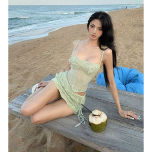 Sét Áo Ren 2 Dây Bánh Bèo + Chân Váy Xòe KANGSOOSTORE, Sét Thiết Kế Chất Liệu Ren Hoa Đẹp Sang Trọng Sexy VKS89