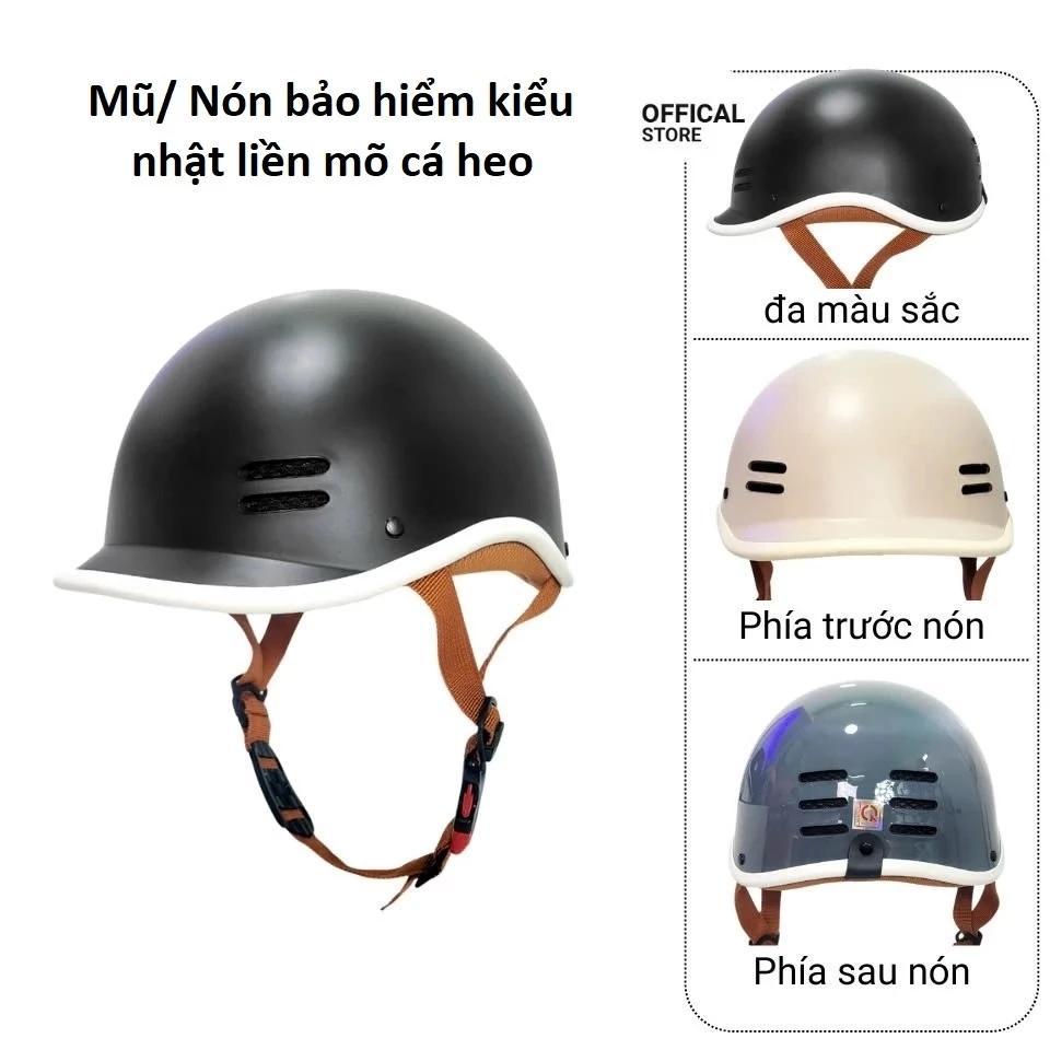[ MÀU ĐEN BÓNG VIỀN ĐEN ] Nón bảo hiểm nửa đầu dáng cá heo màu trơn, bóng mũ bảo hiểm chính hãng