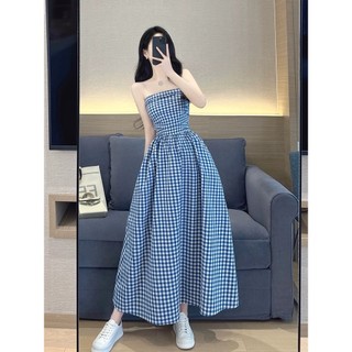 Đầm thiết kế KYE Stella dáng dài họa tiết kẻ