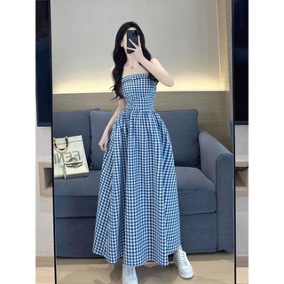 Đầm thiết kế KYE Stella dáng dài họa tiết kẻ
