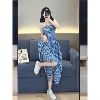 Đầm thiết kế KYE Stella dáng dài họa tiết kẻ