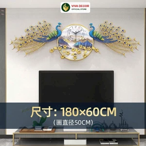 Đồng Hồ Treo Tường Chim Công Khổng Tước Tráng Gương Đính Pha Lê - Khung Kim Loại VIVA DECOR V686-2