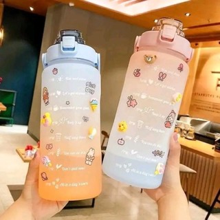 AMZO_BÌNH NƯỚC 2 LÍT DÀNH CHO NGƯỜI LƯỜI UỐNG NƯỚC/ BÌNH NƯỚC CUTE 2L CÓ ỐNG HÚT, VẠCH CHIA NHẮC GIỜ