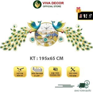 Đồng Hồ Treo Tường Trang Trí Nhà Cửa Công Phượng Khổng Tước Tráng Gương Nghệ Thuật Kim Trôi Cao Cấp VIVA DECOR V2888-1