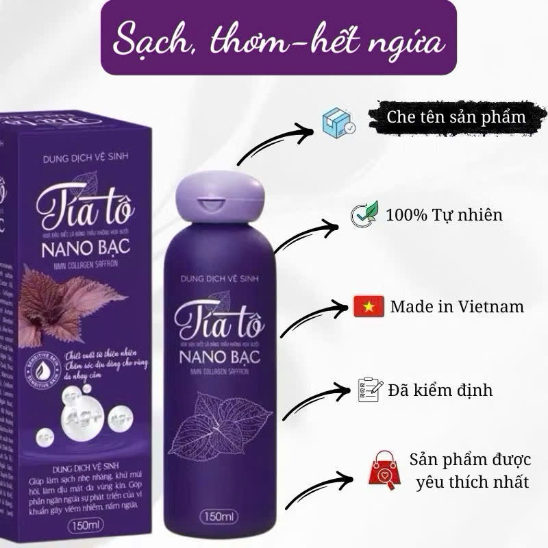 Combo 2 Chai Dung Dịch Vệ Sinh Tía Tô NANO BẠC  Làm Sạch Ngăn Ngừa Viêm Nhiễm, Làm thơm vùng kín
