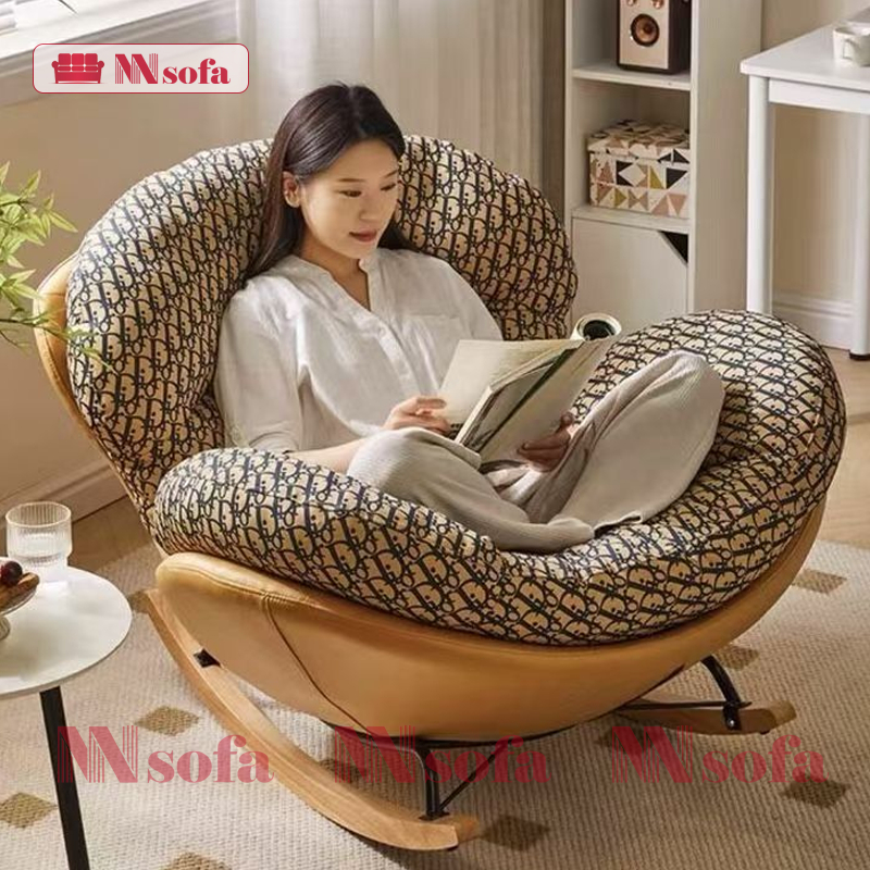 Ghế Lắc Phòng Khách Cao Cấp Kiểu dáng cực lớn - Họa Tiết DR + Bàn Đạp Tặng Kèm