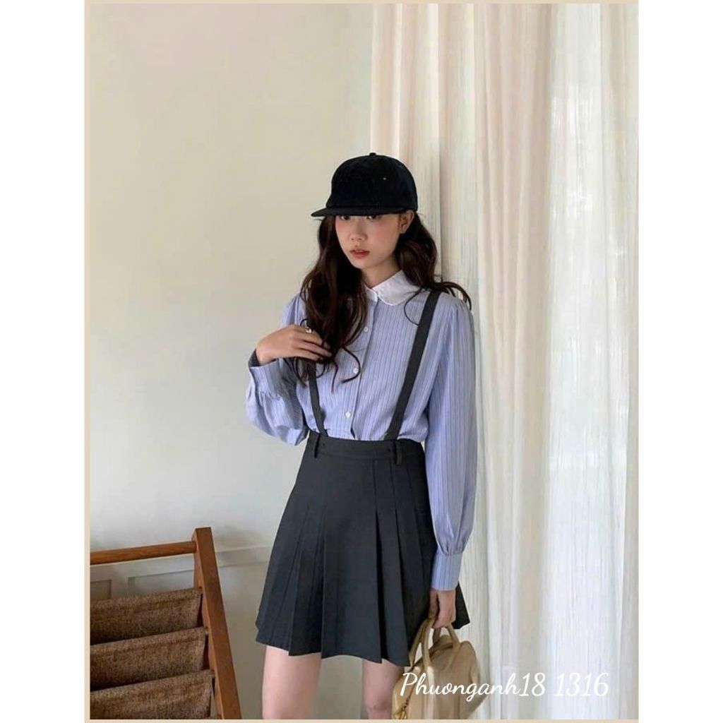[ Deal mở bán] Áo Sơ mi tay dài kẻ sọc phối cổ trắng hàng Qc A1316