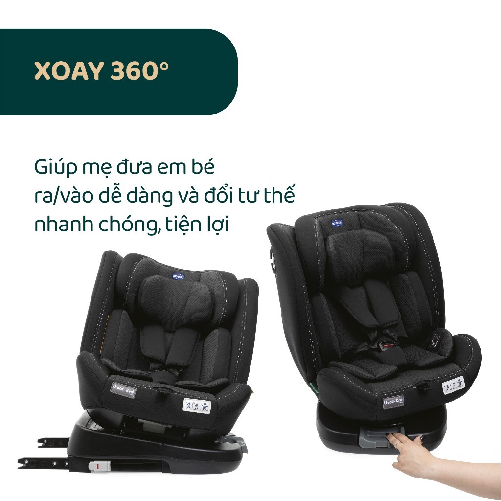 Ghế ngồi ô tô từ sơ sinh Chicco Unico Evo Air xoay 360˚ ISOFIX- Màu Đen