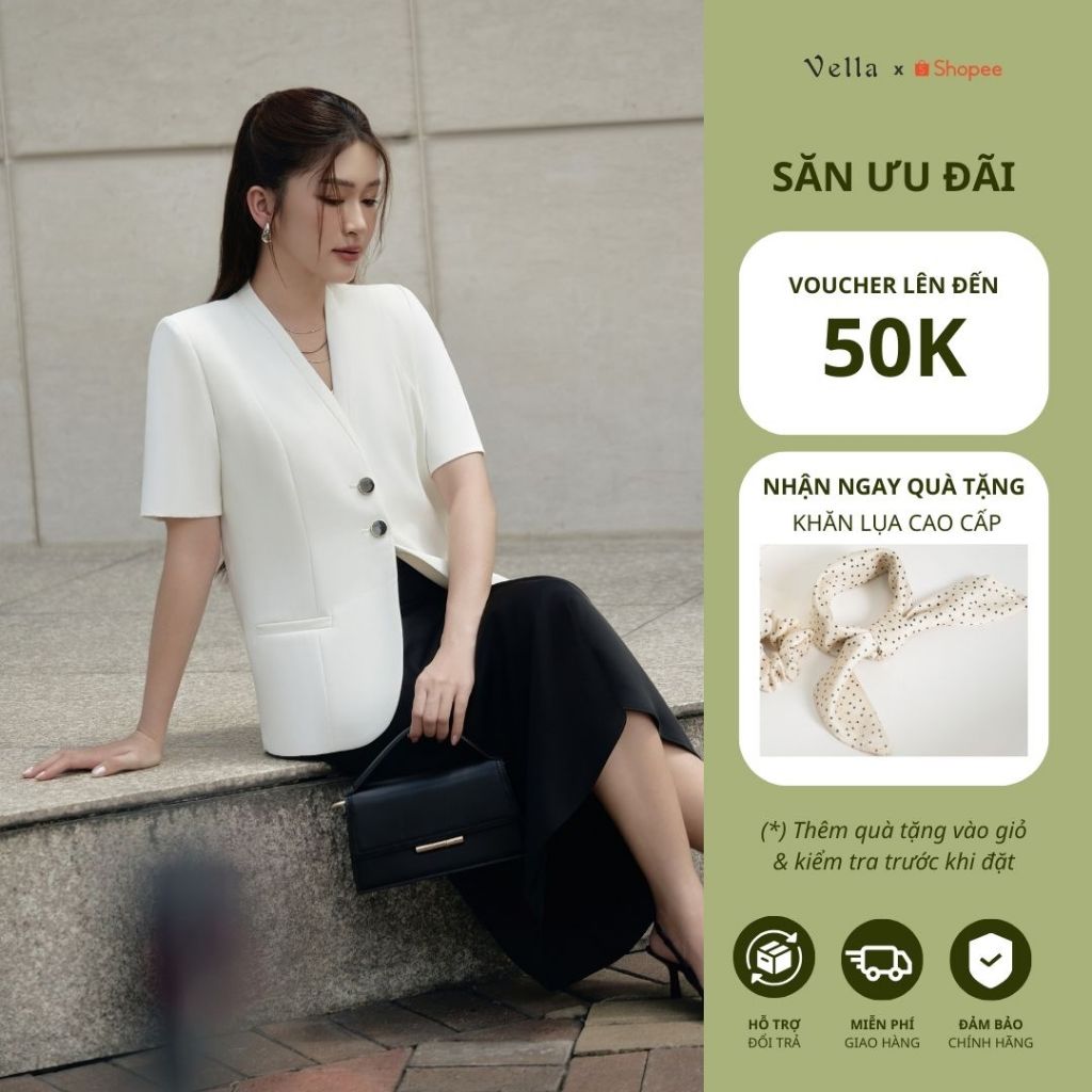 Vella Fashion blazer tay ngắn có túi trước VAK24090