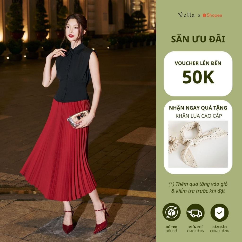 Vella Fashion set áo peplum tay dơi cổ sơ mi phối chân váy midi dập ly VA24116 VV24127
