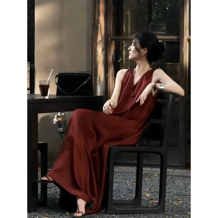 Thước dây K9 - Đầm suông sát nách cổ chữ V K9 đầm suông chất Modal phong cách Hàn Quốc