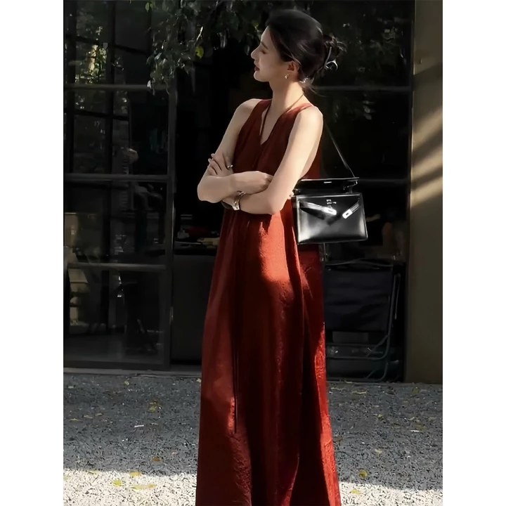 Thước dây K9 - Đầm suông sát nách cổ chữ V K9 đầm suông chất Modal phong cách Hàn Quốc