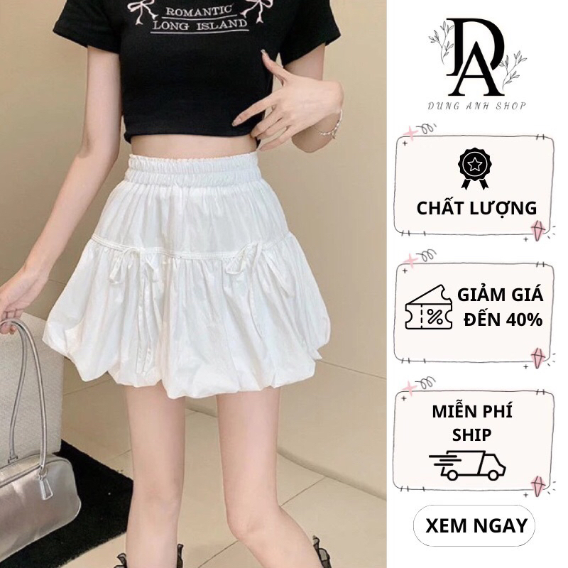 Chân Váy Phối Nơ Phồng 2 Lớp Chất Gió Mát Nhẹ xinh xắn
