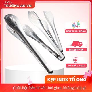 Dụng cụ gắp thức ăn, kẹp gắp inox tổ ong đầu tròn, gắp thực phẩm dễ dàng, dày chắc chắn