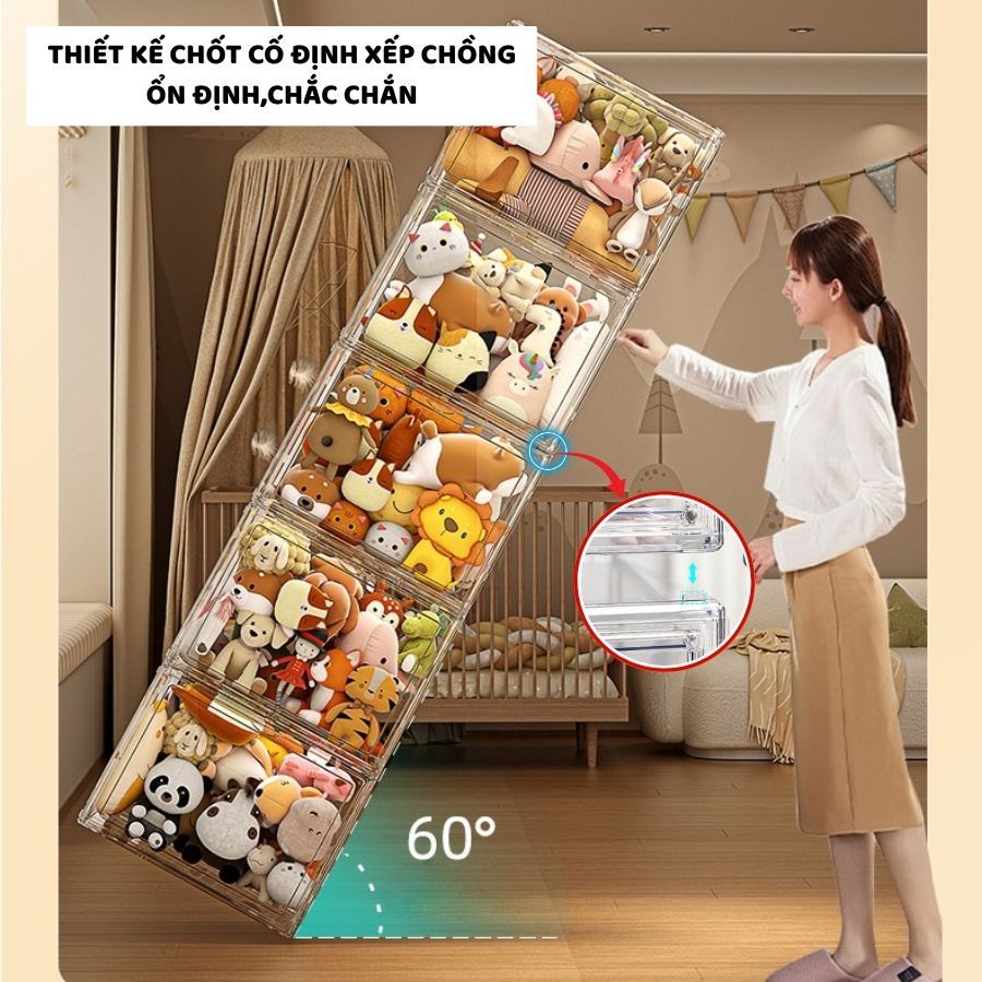 Hộp Trưng Bày Búp Bê ENODA HOME, Tủ Nhựa Trong Suốt Đựng Mô Hình Đồ Chơi, Chống Bụi HTS040