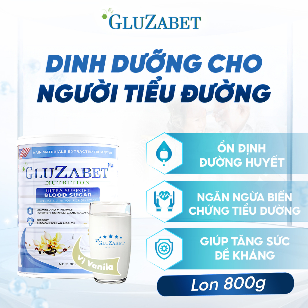 Ảnh Thực phẩm bổ sung dinh dưỡng Gluzabet 800g (Hộp sắt) dành cho người tiểu đường, ổn định đường huyết, ăn ngon ngủ ngon 1