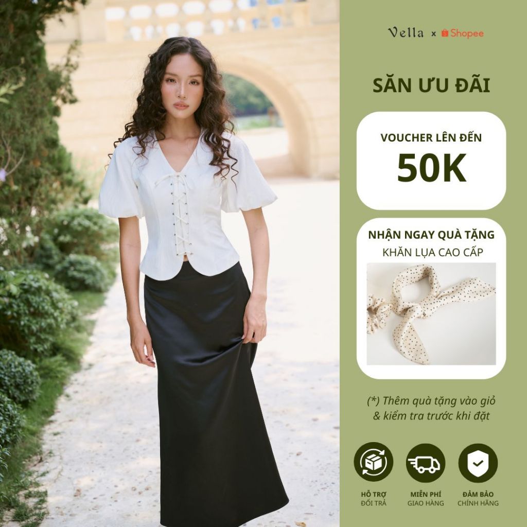 Vella  - Set áo ALINA tay bí đan dây phía trước và chân váy lụa đuôi cá AMELIA VA25030 VV25031