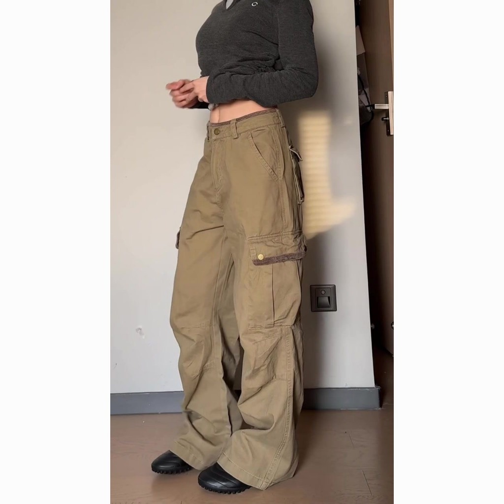 (sẵn) Quần ống rộng kaki túi hộp màu nâu be unisex QKK002 - Tiktik