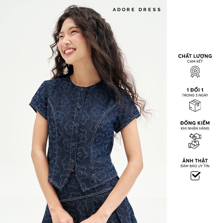 Ảnh 511SK1011- Chân váy mini xoè denim xanh chàm hoa nổi ADORE DRESS 1