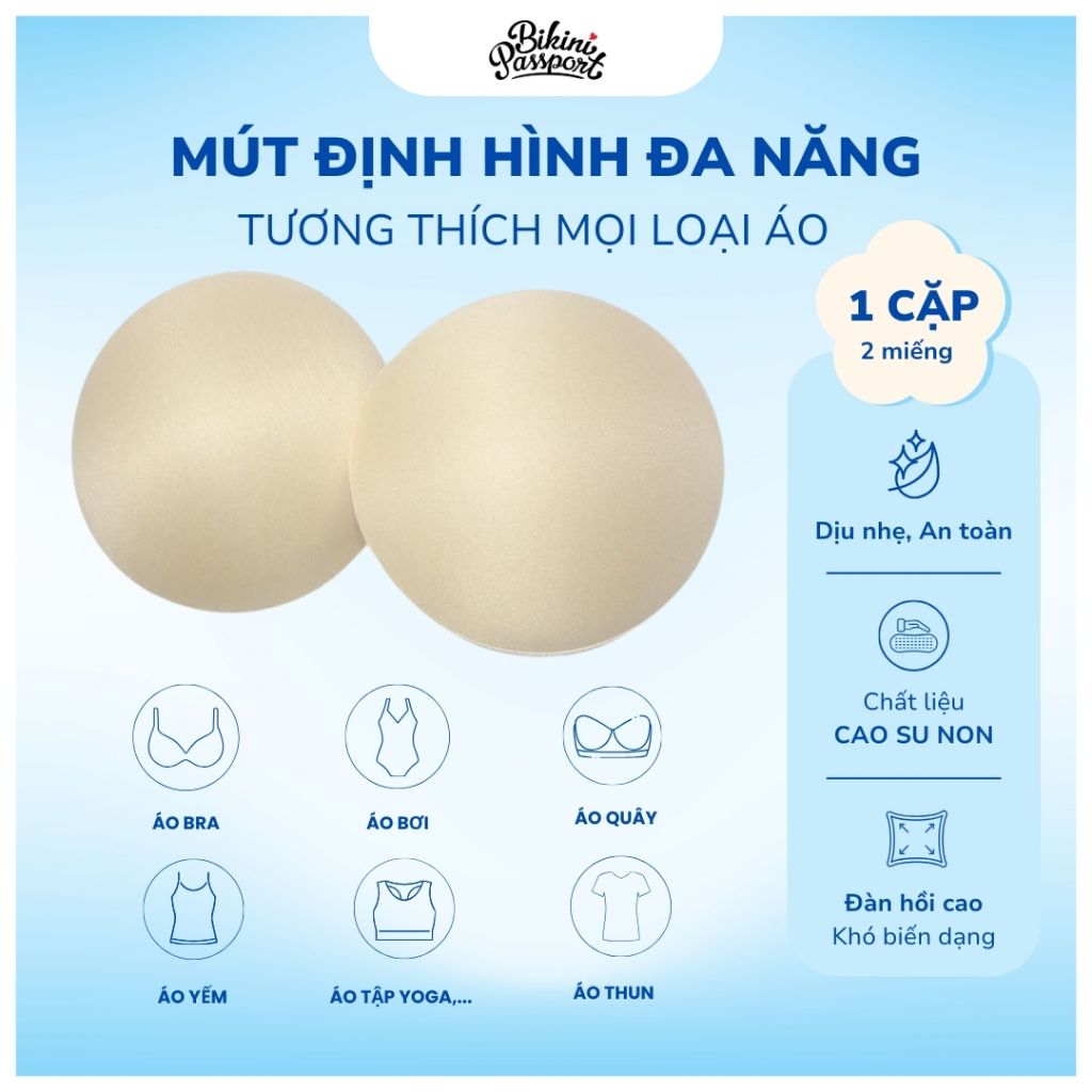 Ảnh Mút đệm ngực , miếng lót đệm mút áo ngực hình tròn cho đồ bơi, áo bra tập gym, yoga BIKINI PASSPORT- MUT02_CR 1