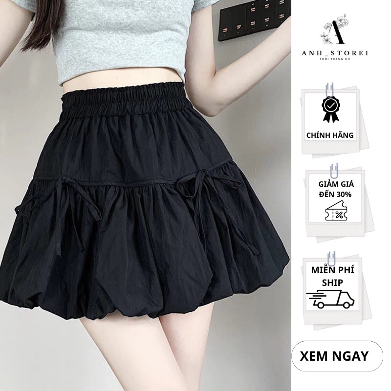 Chân Váy Nơ Phồng 2 Lớp Chất Gió Thoáng Mát Nhẹ Xinh Xắn