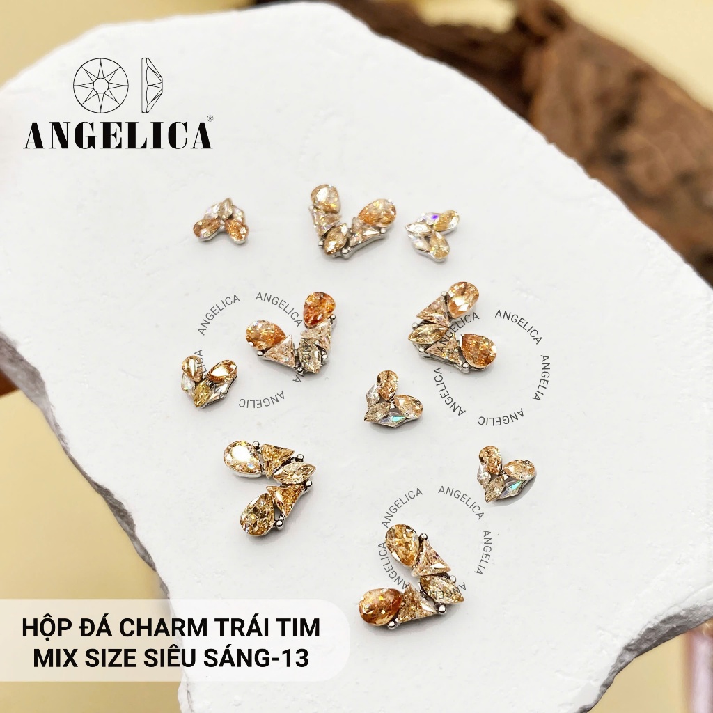 Hộp Đá Charm Trái Tim , Bướm Mix Cao Cấp Siêu Sáng Angelica - Trang Trí Nail