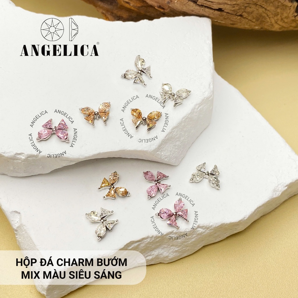 Hộp Đá Charm Trái Tim , Bướm Mix Cao Cấp Siêu Sáng Angelica - Trang Trí Nail
