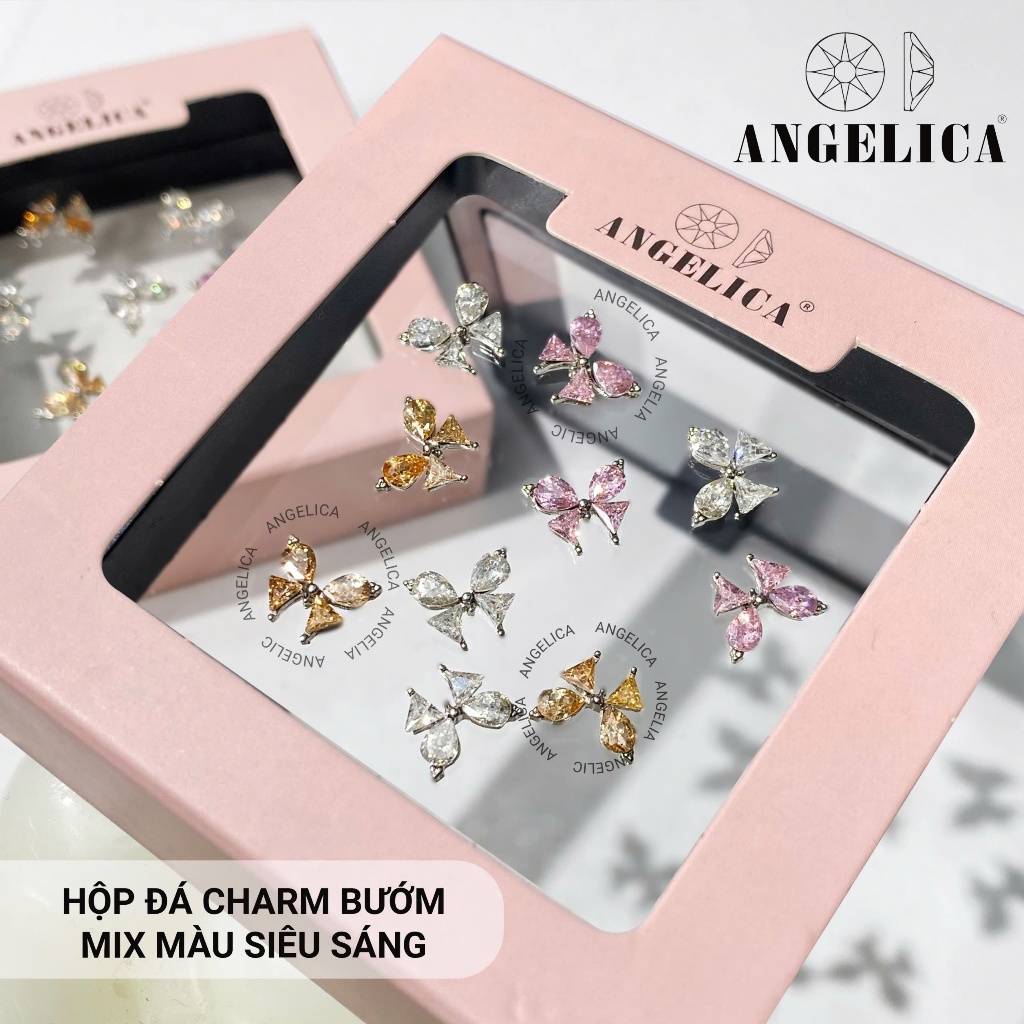 Hộp Đá Charm Trái Tim , Bướm Mix Cao Cấp Siêu Sáng Angelica - Trang Trí Nail