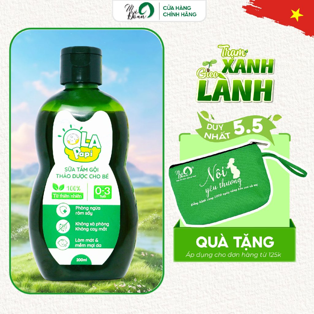Ảnh Nước tắm ngừa rôm mụn ngứa thảo mộc trẻ em không cay mắt 200ml Mệ Đoan 1