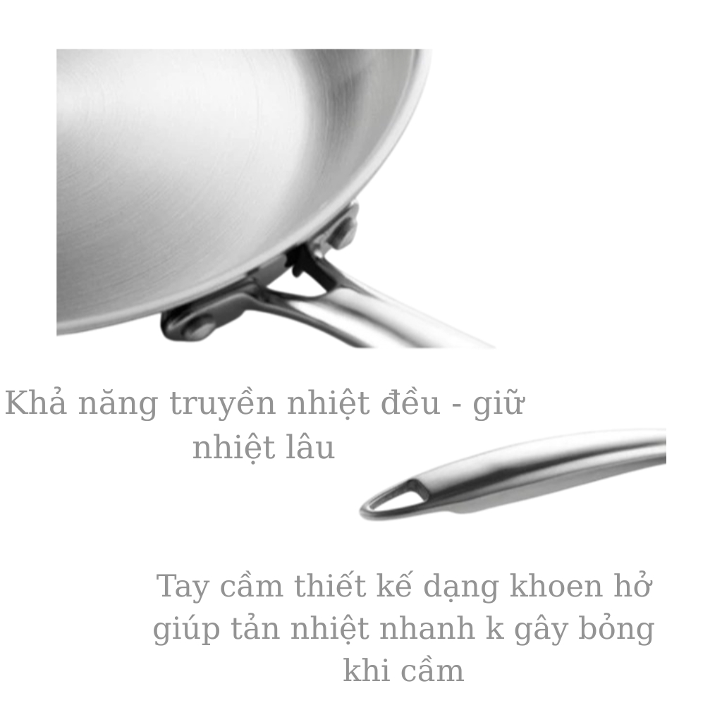 [RẺ VÔ ĐỊCH]Chảo Xào KINSGEM by Chockmen Inox Cao Cấp Chảo Chiên Rán Xào Chiên Ngập Dầu Dùng Bếp Từ